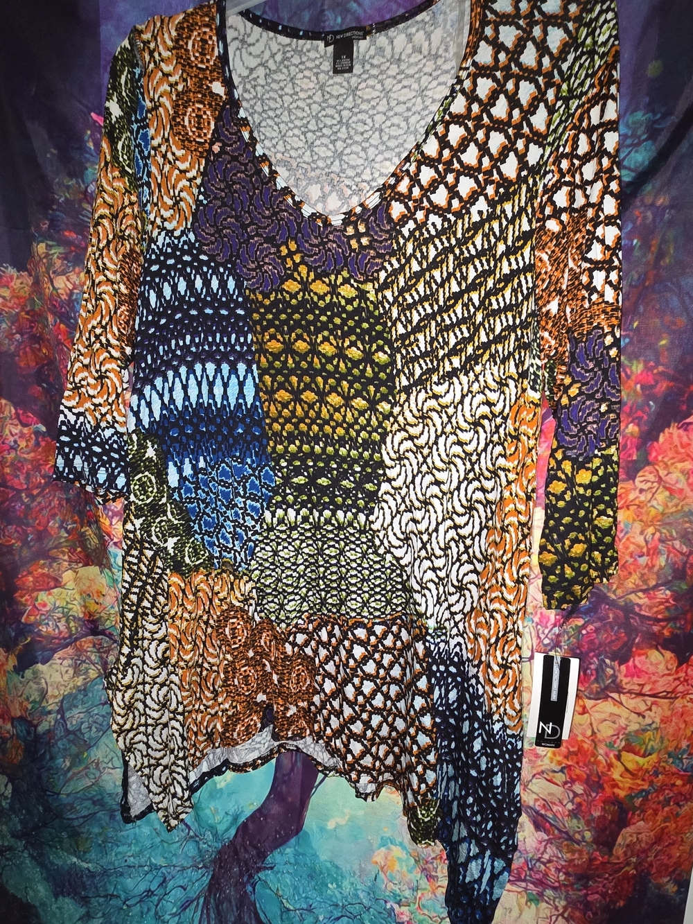 new directions Multicolored Patchwork V-Neck Tunic